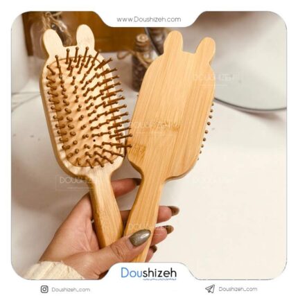 برس مو چوبی بامبو مدل خرگوشی مستطیلی