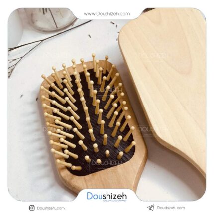 برس مو چوبی بامبو مدل مربعی متوسط مشکی