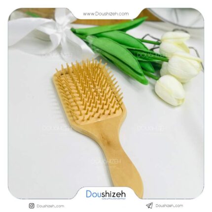 برس مو چوبی بامبو مدل مربعی بزرگ سفید